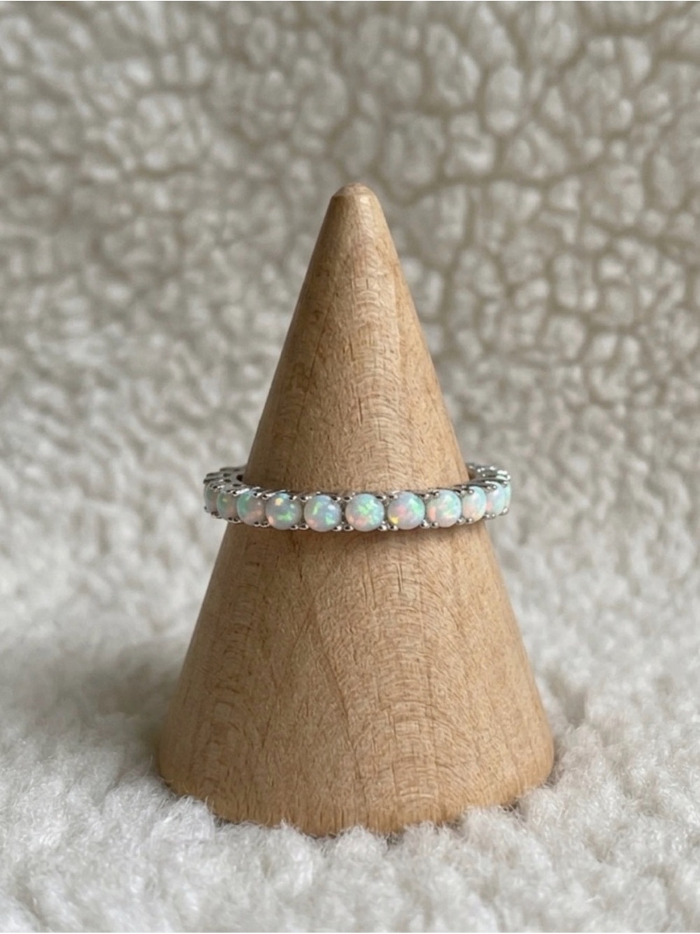 Sterling Silver Opal Band Ring Size 8.25 925 Stackable